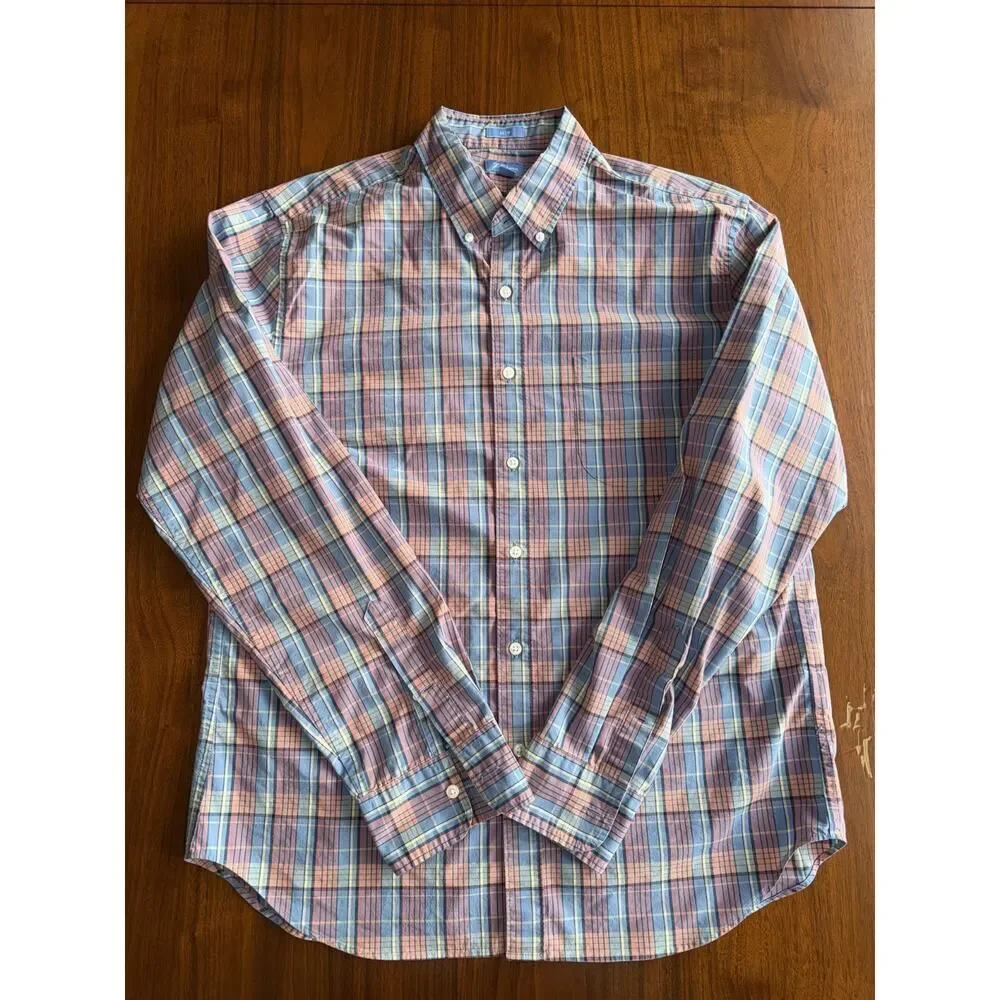 J.Crew Men's Secret Wash Lightweight Stretch Pink Plaid Button-Down - Size L